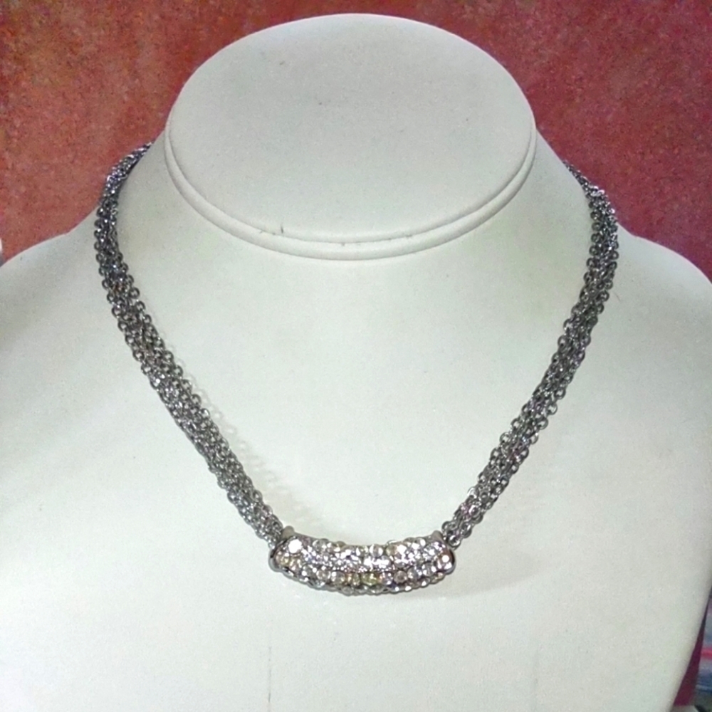 👍5 for $20 Silver Tone Multi Chain Rhinestone Necklace